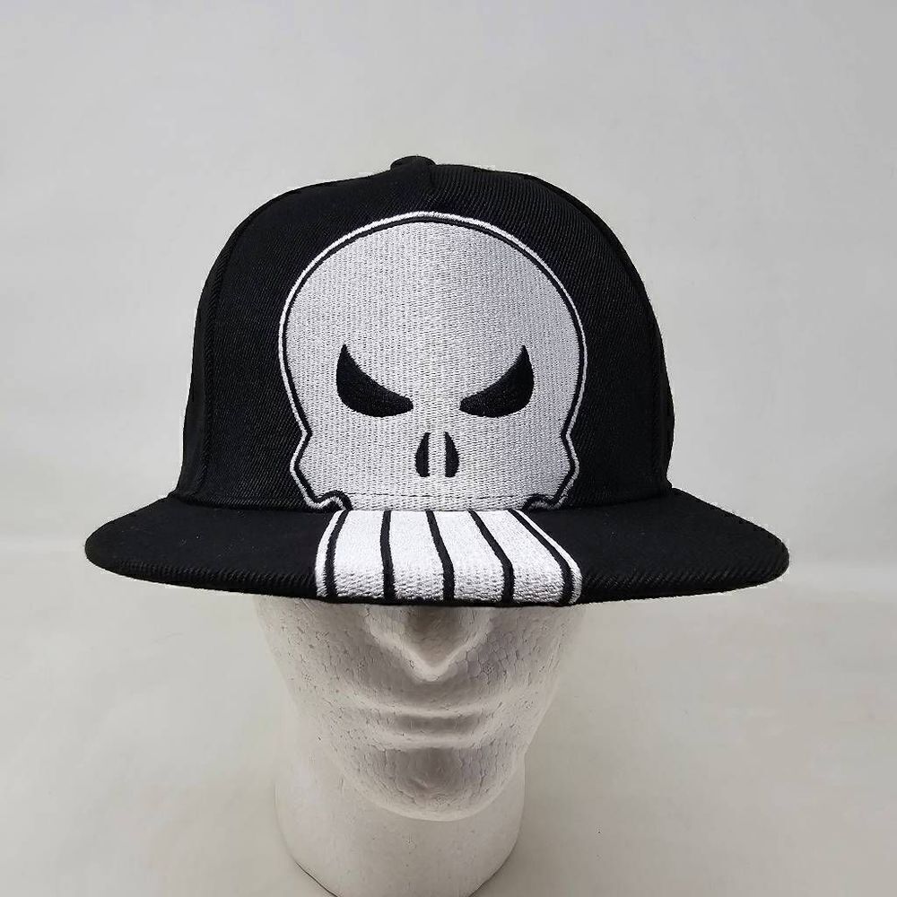 MARVEL THE PUNISHER LONG SKULL LOGO BASEBALL HAT CAP BLACK SNAPBACK NEW W/ TAGS